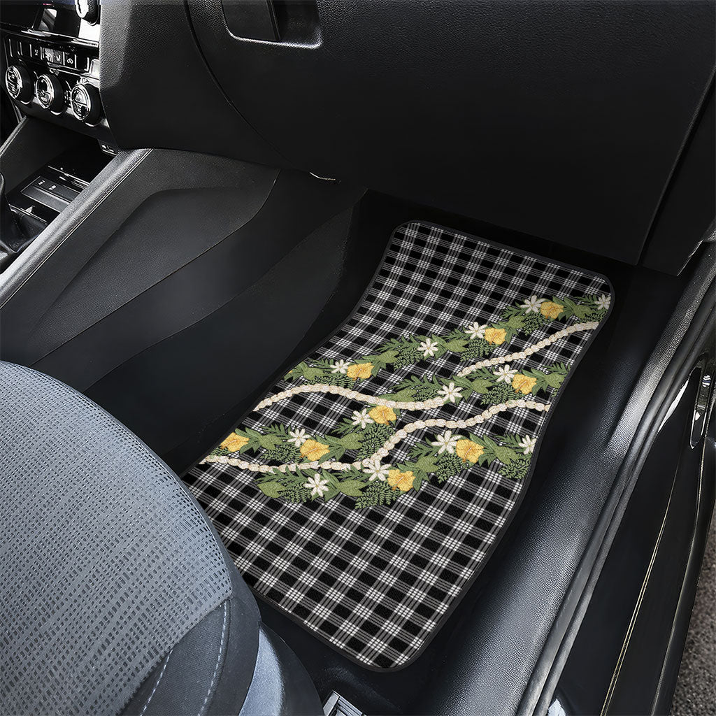 Aloha Puakenikeni Anthurium Pikake Lei Car Mats Black Hawaiian Palaka Pattern LT9 - Polynesian Pride