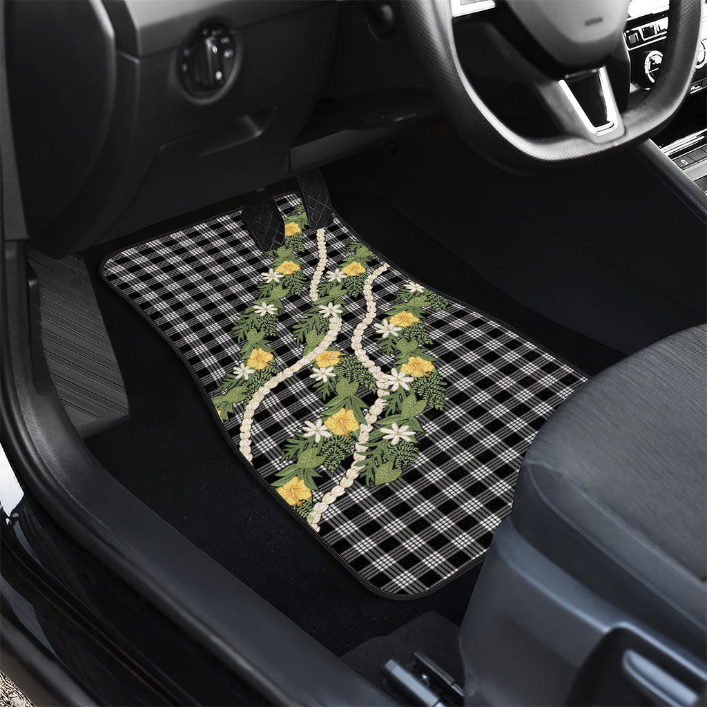 Aloha Puakenikeni Anthurium Pikake Lei Car Mats Black Hawaiian Palaka Pattern LT9 - Polynesian Pride