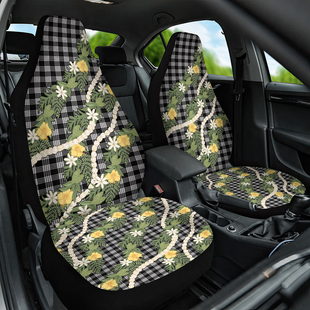 Aloha Puakenikeni Anthurium Pikake Lei Car Seat Cover Black Hawaiian Palaka Pattern LT9 One Size Black - Polynesian Pride