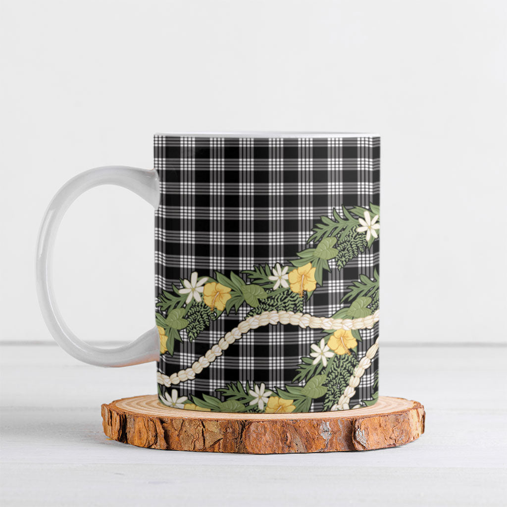 Aloha Puakenikeni Anthurium Pikake Lei Ceramic Mug Black Hawaiian Palaka Pattern LT9 Black - Polynesian Pride