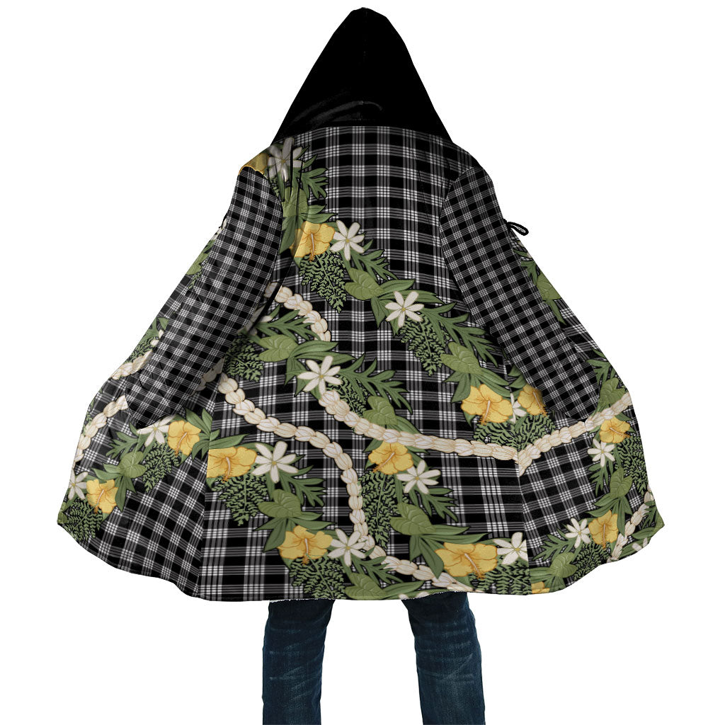 Aloha Puakenikeni Anthurium Pikake Lei Cloak Black Hawaiian Palaka Pattern LT9 Unisex Black - Polynesian Pride