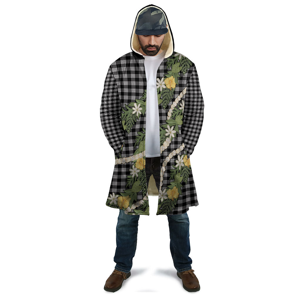 Aloha Puakenikeni Anthurium Pikake Lei Cloak Black Hawaiian Palaka Pattern