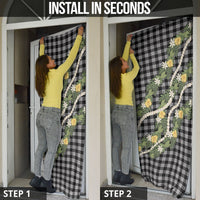 Aloha Puakenikeni Anthurium Pikake Lei Door Cover Black Hawaiian Palaka Pattern