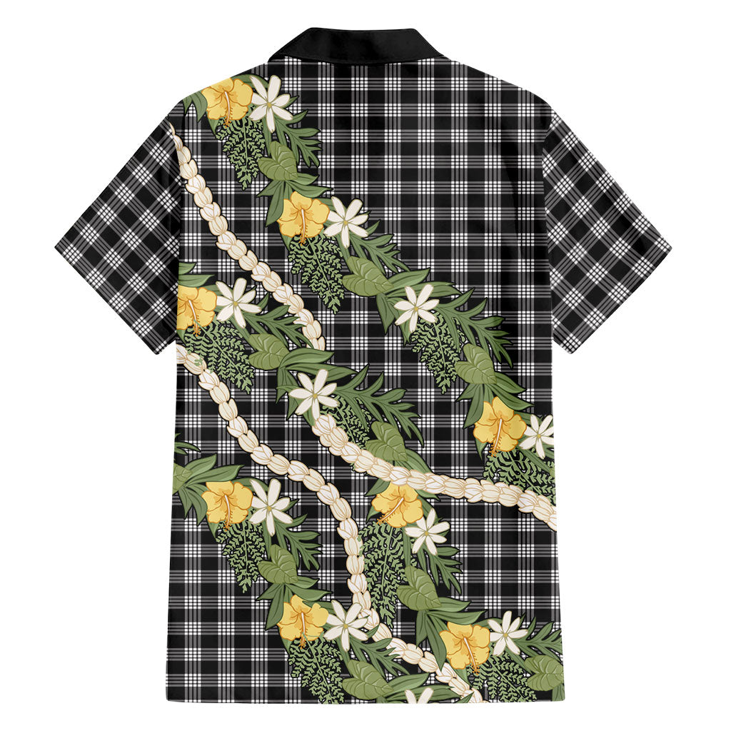 Aloha Puakenikeni Anthurium Pikake Lei Family Matching Off The Shoulder Long Sleeve Dress and Hawaiian Shirt Black Hawaiian Palaka Pattern
