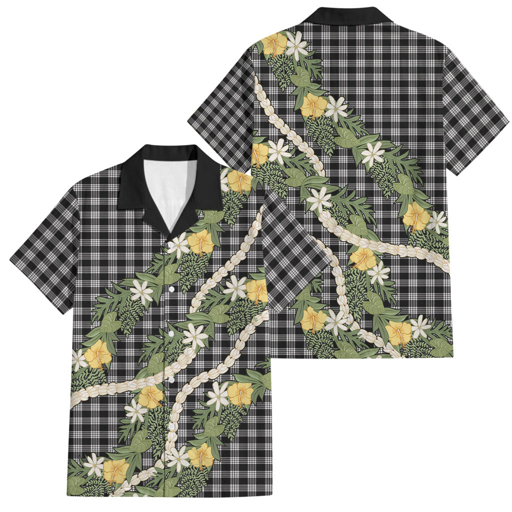 Aloha Puakenikeni Anthurium Pikake Lei Family Matching Off Shoulder Maxi Dress and Hawaiian Shirt Black Hawaiian Palaka Pattern LT9 Dad's Shirt - Short Sleeve Black - Polynesian Pride