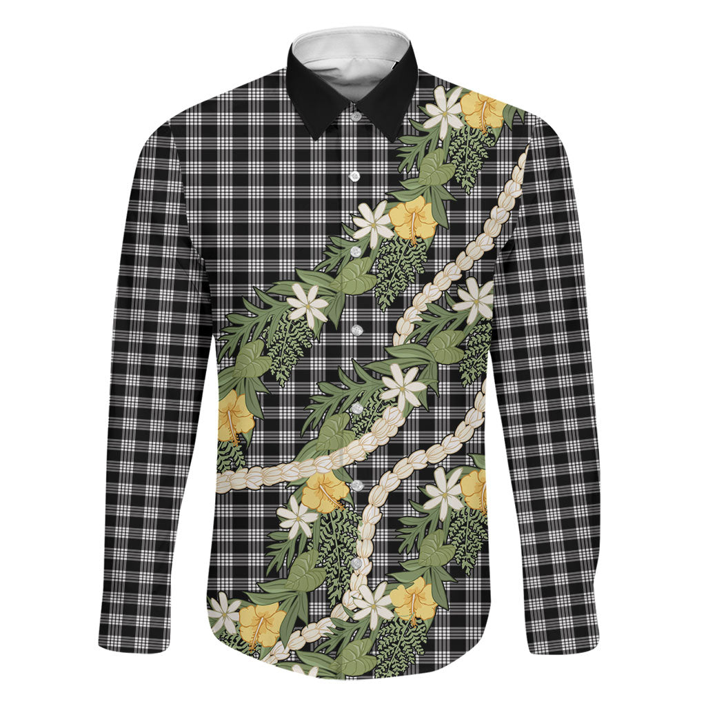 Aloha Puakenikeni Anthurium Pikake Lei Family Matching Short Sleeve Bodycon Dress and Hawaiian Shirt Black Hawaiian Palaka Pattern