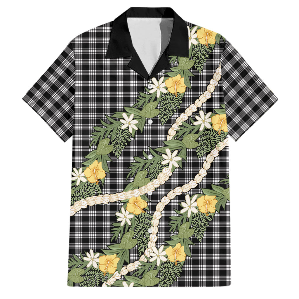 Aloha Puakenikeni Anthurium Pikake Lei Family Matching Summer Maxi Dress and Hawaiian Shirt Black Hawaiian Palaka Pattern