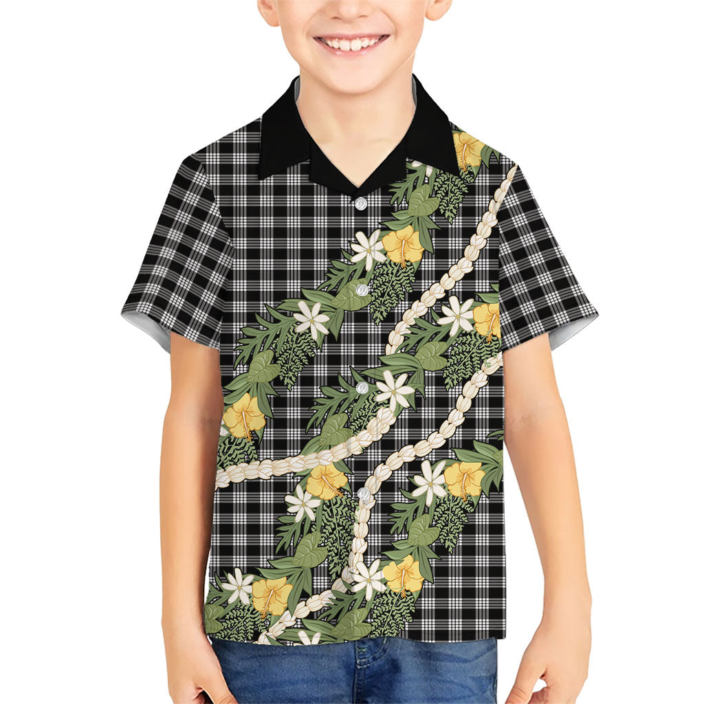 Aloha Puakenikeni Anthurium Pikake Lei Family Matching Tank Maxi Dress and Hawaiian Shirt Black Hawaiian Palaka Pattern