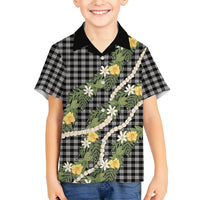 Aloha Puakenikeni Anthurium Pikake Lei Family Matching Tank Maxi Dress and Hawaiian Shirt Black Hawaiian Palaka Pattern