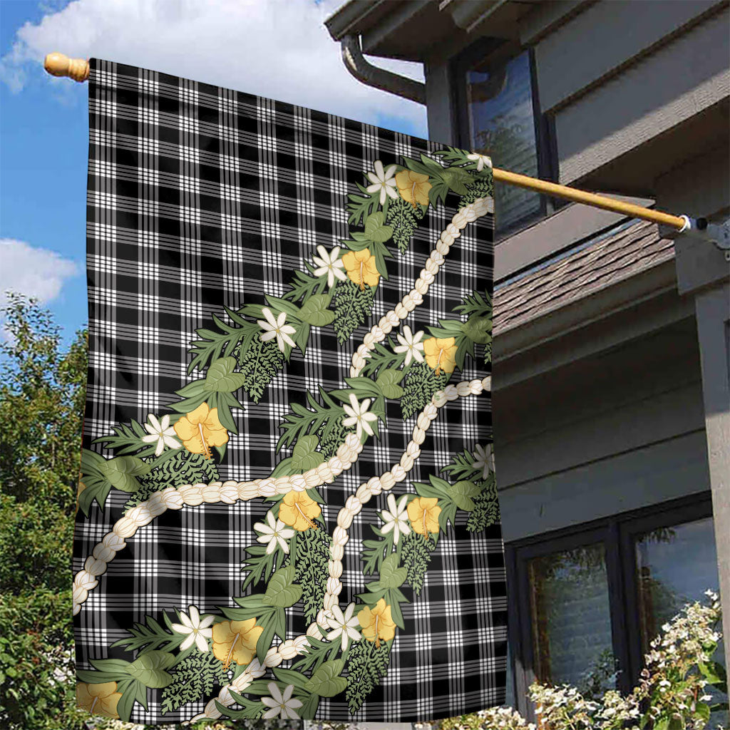 Aloha Puakenikeni Anthurium Pikake Lei Garden Flag Black Hawaiian Palaka Pattern