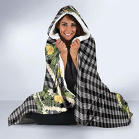 Aloha Puakenikeni Anthurium Pikake Lei Hooded Blanket Black Hawaiian Palaka Pattern LT9 - Polynesian Pride