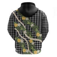 Aloha Puakenikeni Anthurium Pikake Lei Hoodie Black Hawaiian Palaka Pattern