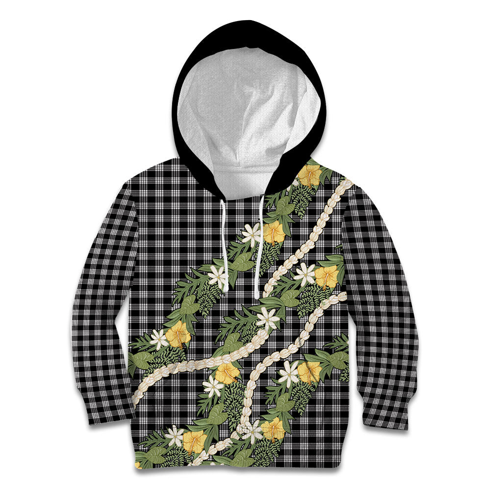 Aloha Puakenikeni Anthurium Pikake Lei Kid Hoodie Black Hawaiian Palaka Pattern LT9 Hoodie Black - Polynesian Pride