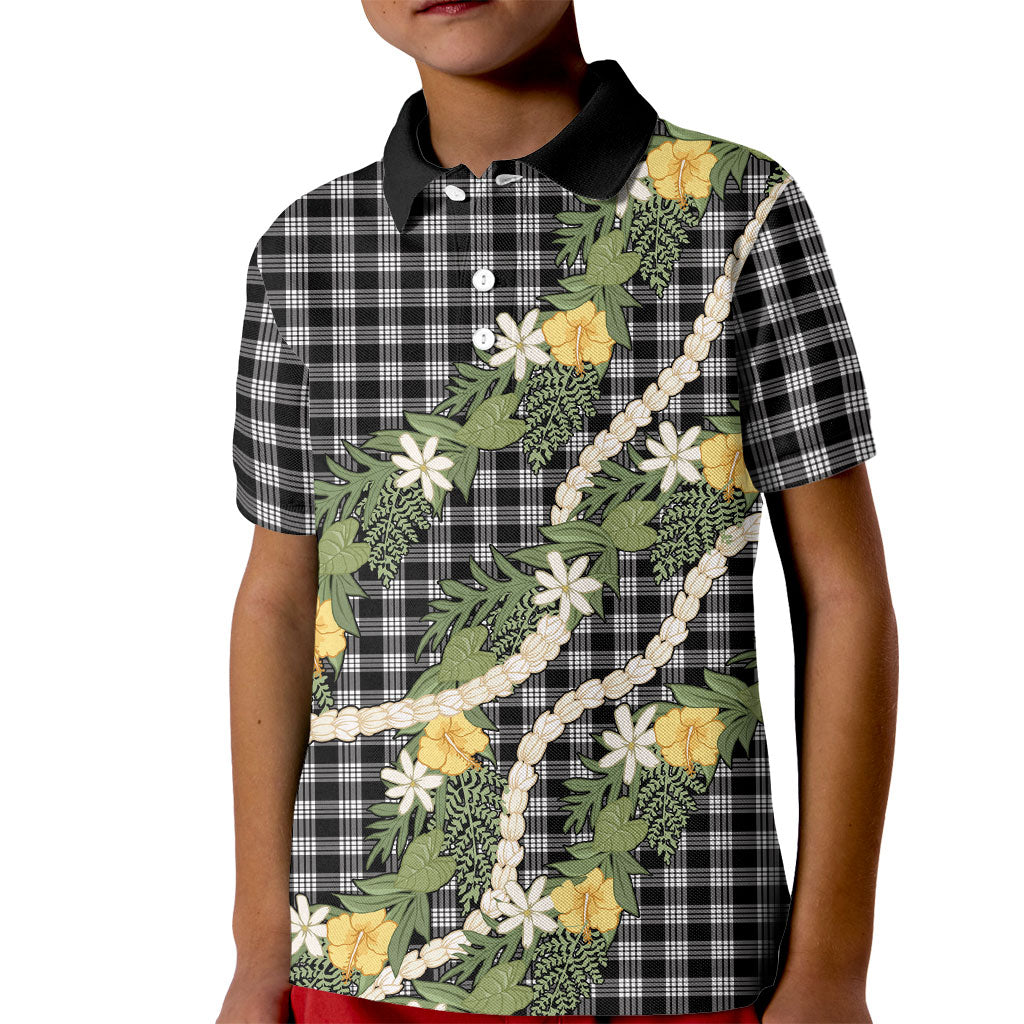 Aloha Puakenikeni Anthurium Pikake Lei Kid Polo Shirt Black Hawaiian Palaka Pattern LT9 Kid Black - Polynesian Pride