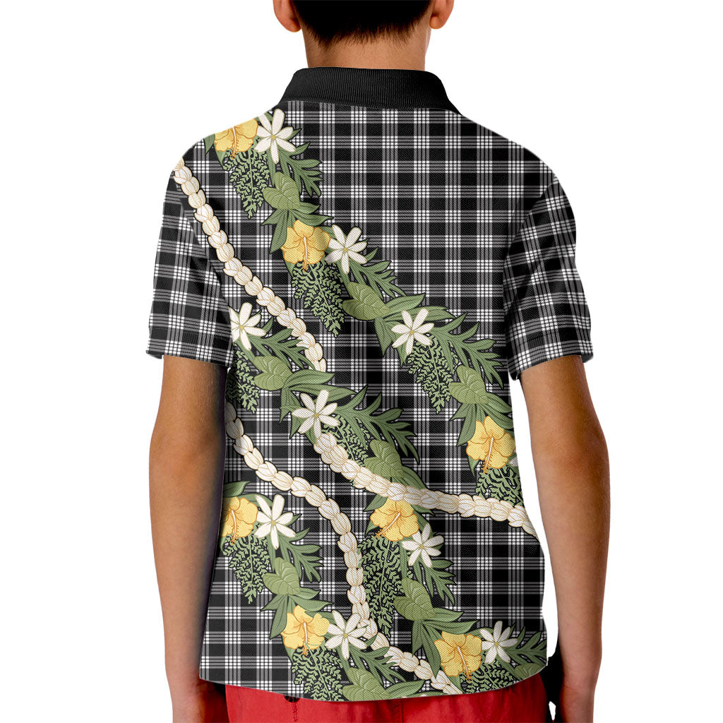 Aloha Puakenikeni Anthurium Pikake Lei Kid Polo Shirt Black Hawaiian Palaka Pattern