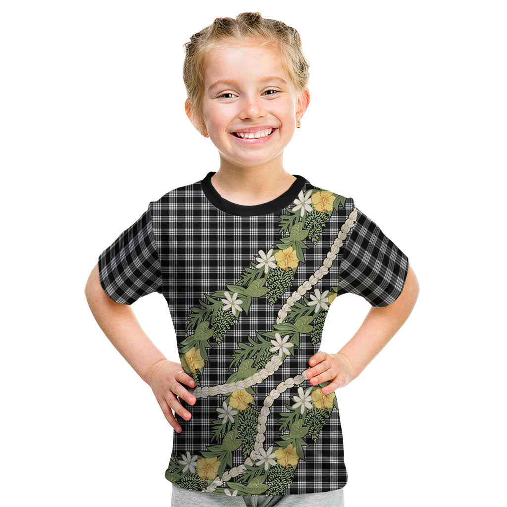Aloha Puakenikeni Anthurium Pikake Lei Kid T Shirt Black Hawaiian Palaka Pattern LT9 Black - Polynesian Pride