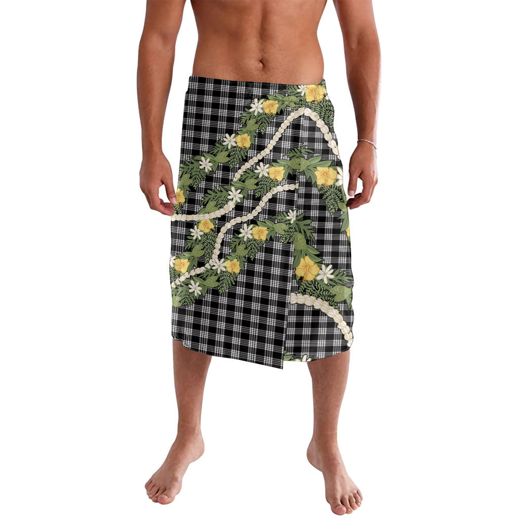 Aloha Puakenikeni Anthurium Pikake Lei Lavalava Black Hawaiian Palaka Pattern