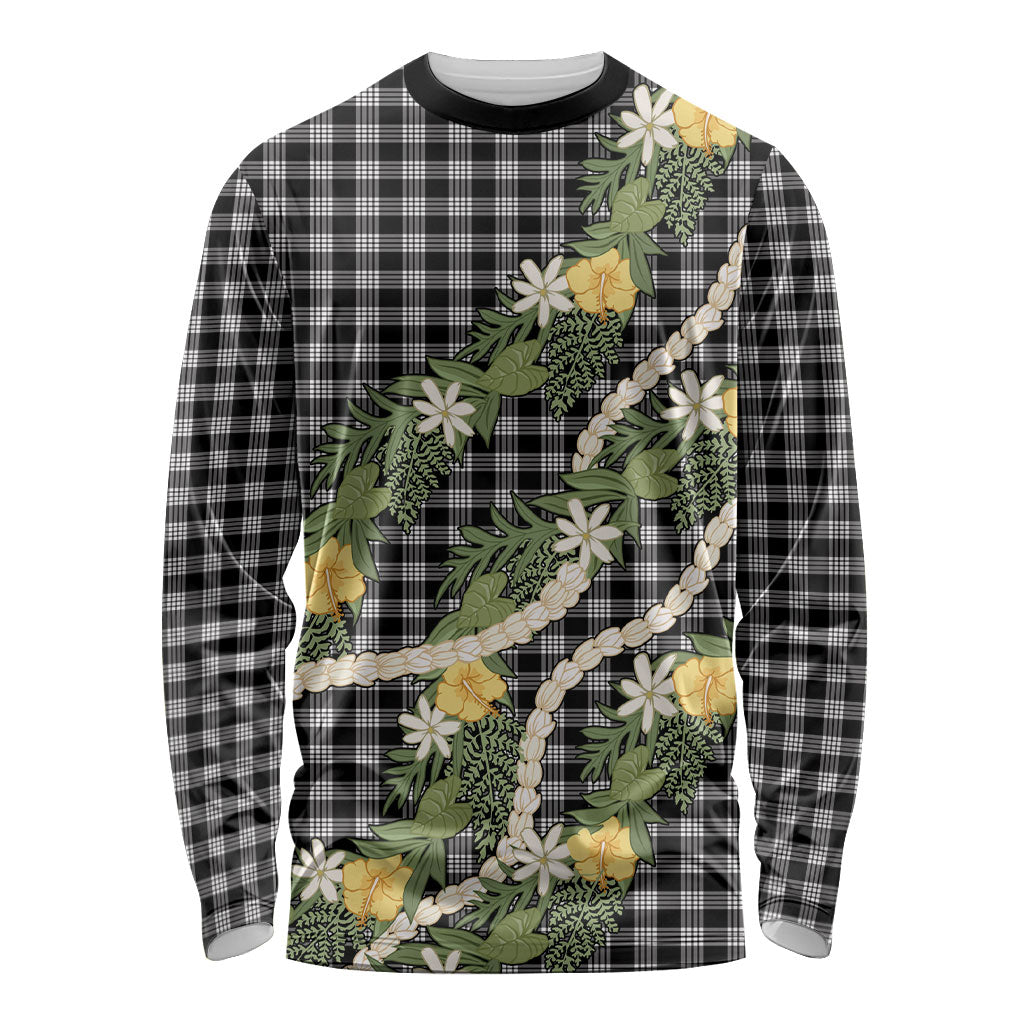 Aloha Puakenikeni Anthurium Pikake Lei Long Sleeve Shirt Black Hawaiian Palaka Pattern LT9 Unisex Black - Polynesian Pride