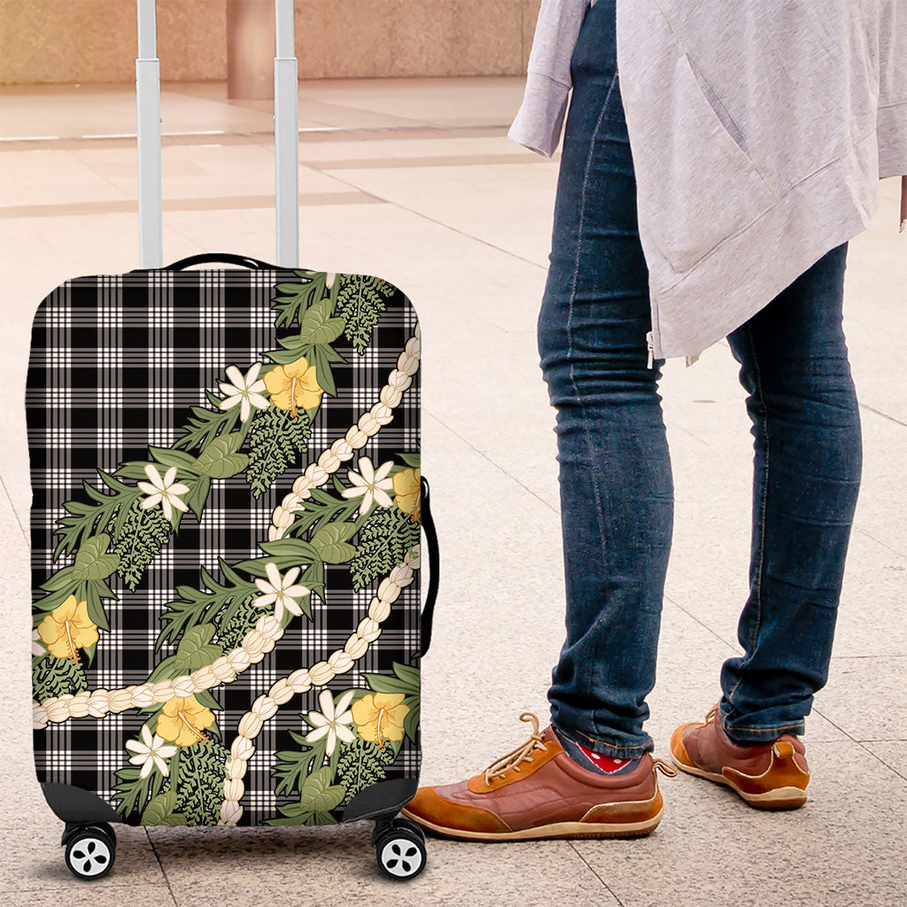 Aloha Puakenikeni Anthurium Pikake Lei Luggage Cover Black Hawaiian Palaka Pattern LT9 Black - Polynesian Pride