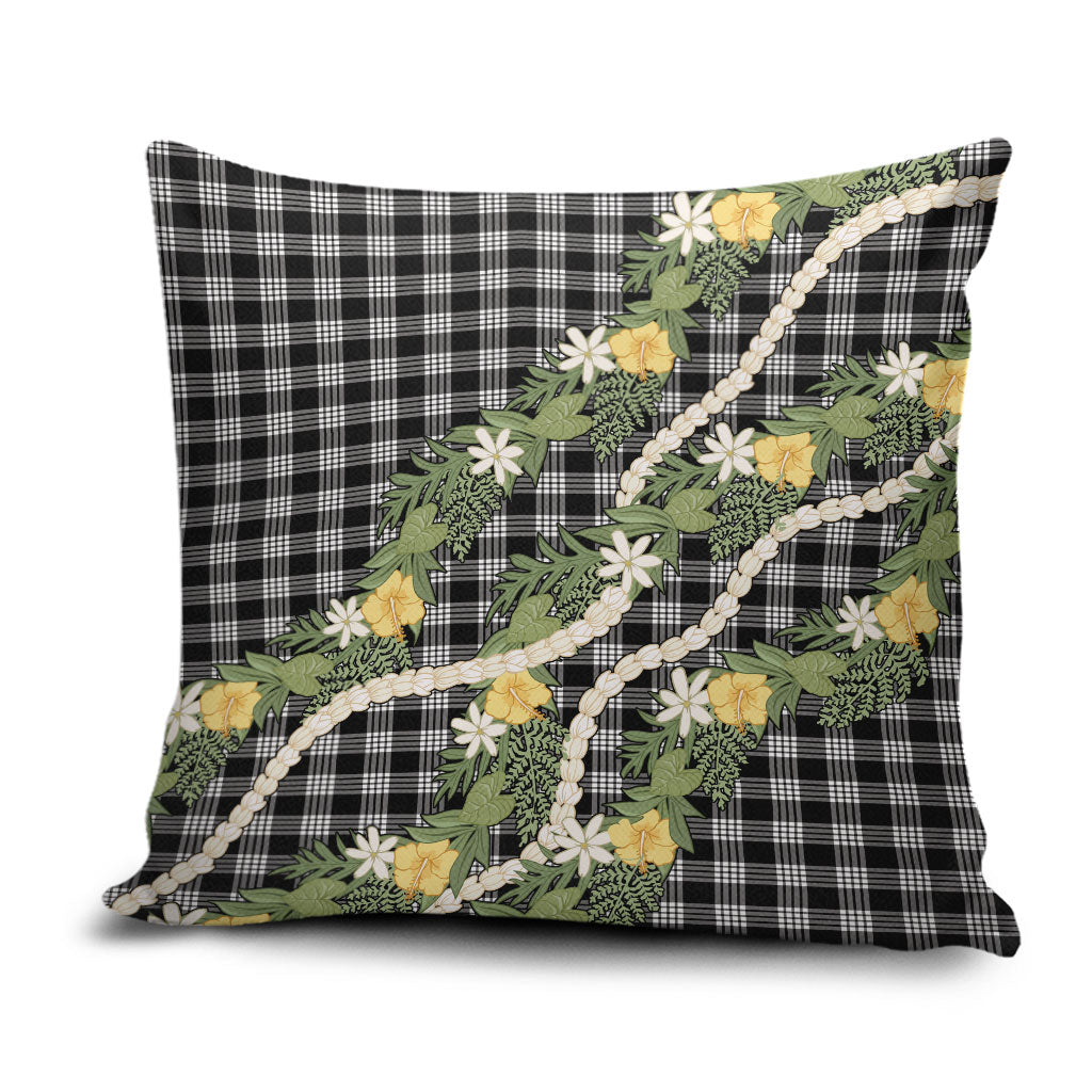 Aloha Puakenikeni Anthurium Pikake Lei Pillow Cover Black Hawaiian Palaka Pattern LT9 Black - Polynesian Pride