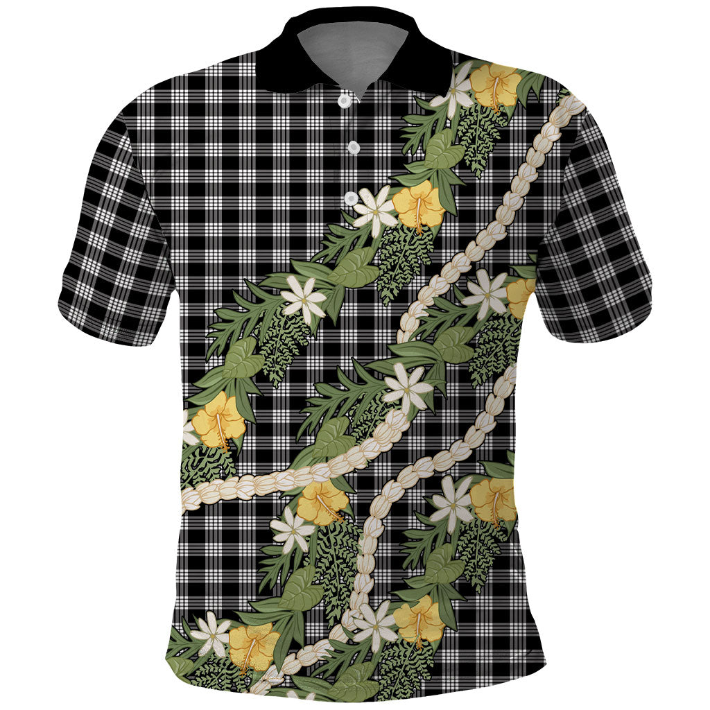 Aloha Puakenikeni Anthurium Pikake Lei Polo Shirt Black Hawaiian Palaka Pattern LT9 Black - Polynesian Pride