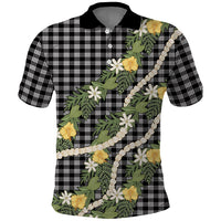 Aloha Puakenikeni Anthurium Pikake Lei Polo Shirt Black Hawaiian Palaka Pattern