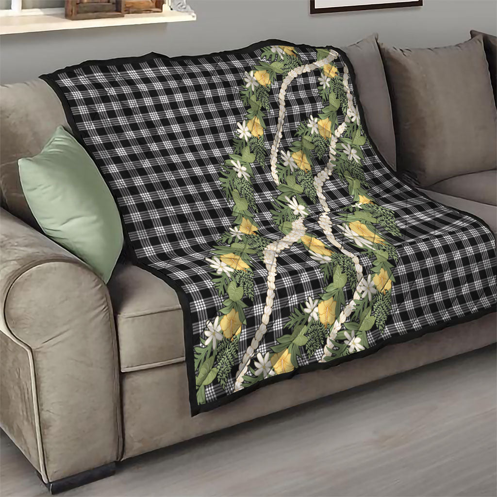 Aloha Puakenikeni Anthurium Pikake Lei Quilt Black Hawaiian Palaka Pattern