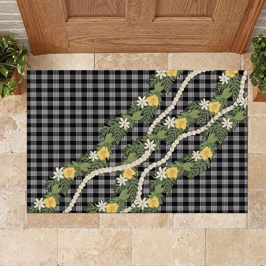 Aloha Puakenikeni Anthurium Pikake Lei Rubber Doormat Black Hawaiian Palaka Pattern LT9 Black - Polynesian Pride