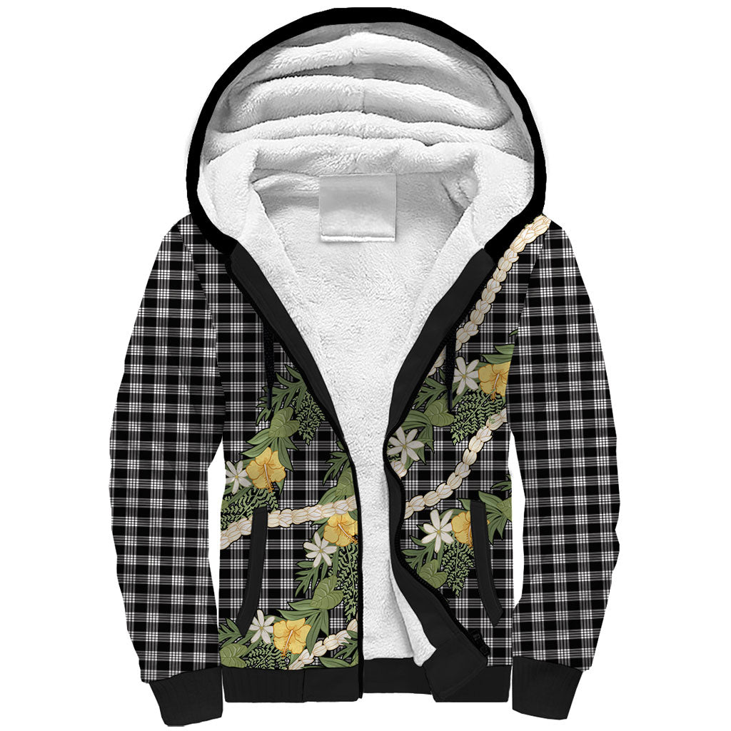 Aloha Puakenikeni Anthurium Pikake Lei Sherpa Hoodie Black Hawaiian Palaka Pattern LT9 Unisex Black - Polynesian Pride