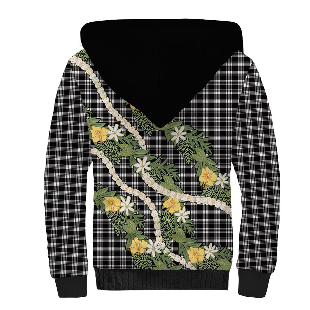 Aloha Puakenikeni Anthurium Pikake Lei Sherpa Hoodie Black Hawaiian Palaka Pattern LT9 - Polynesian Pride