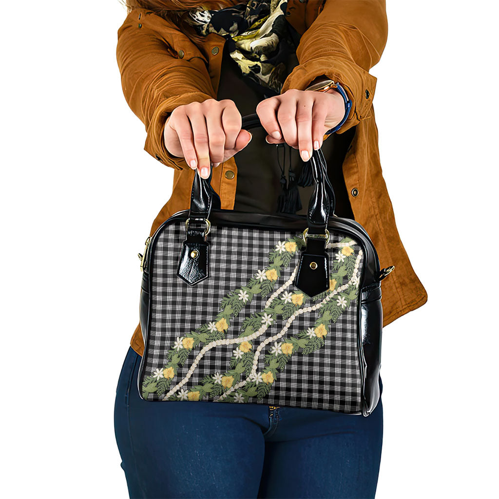 Aloha Puakenikeni Anthurium Pikake Lei Shoulder Handbag Black Hawaiian Palaka Pattern LT9 One Size Black - Polynesian Pride