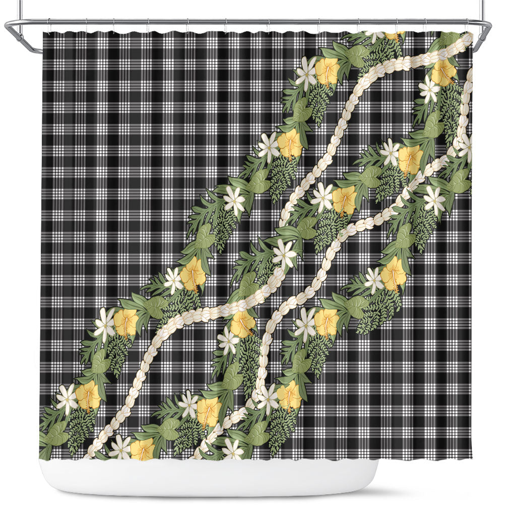 Aloha Puakenikeni Anthurium Pikake Lei Shower Curtain Black Hawaiian Palaka Pattern LT9 Black - Polynesian Pride