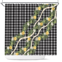 Aloha Puakenikeni Anthurium Pikake Lei Shower Curtain Black Hawaiian Palaka Pattern LT9 Black - Polynesian Pride