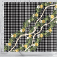 Aloha Puakenikeni Anthurium Pikake Lei Shower Curtain Black Hawaiian Palaka Pattern LT9 - Polynesian Pride
