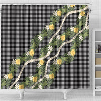 Aloha Puakenikeni Anthurium Pikake Lei Shower Curtain Black Hawaiian Palaka Pattern LT9 - Polynesian Pride