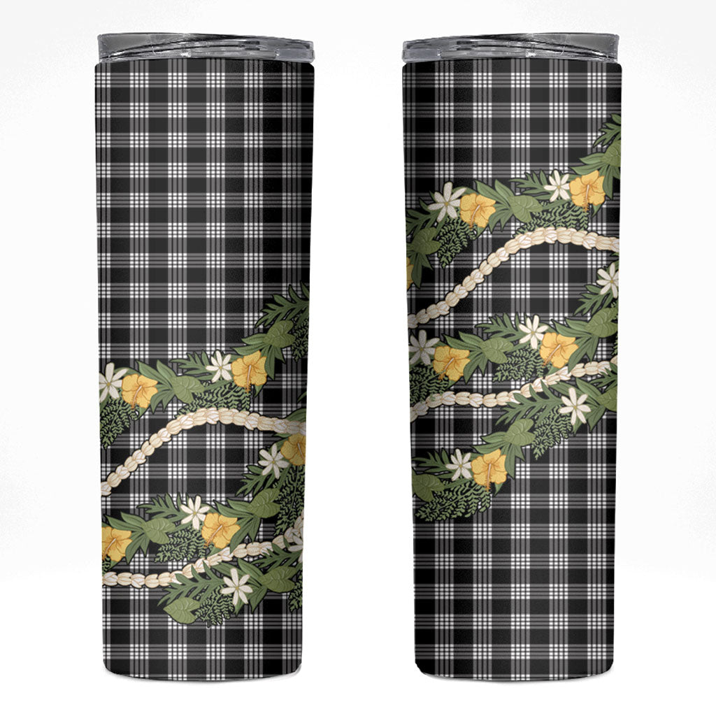 Aloha Puakenikeni Anthurium Pikake Lei Skinny Tumbler Black Hawaiian Palaka Pattern LT9 Black - Polynesian Pride