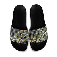Aloha Puakenikeni Anthurium Pikake Lei Slide Sandals Black Hawaiian Palaka Pattern