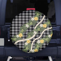 Aloha Puakenikeni Anthurium Pikake Lei Spare Tire Cover Black Hawaiian Palaka Pattern
