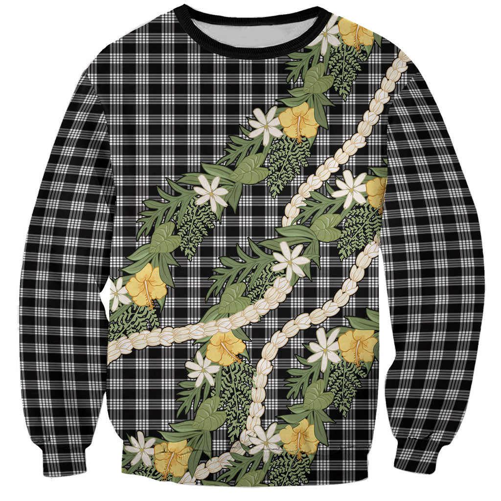 Aloha Puakenikeni Anthurium Pikake Lei Sweatshirt Black Hawaiian Palaka Pattern LT9 Unisex Black - Polynesian Pride