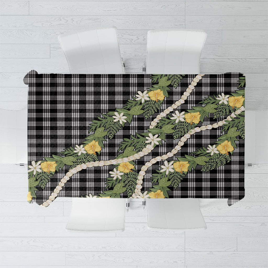 Aloha Puakenikeni Anthurium Pikake Lei Tablecloth Black Hawaiian Palaka Pattern LT9 Black - Polynesian Pride