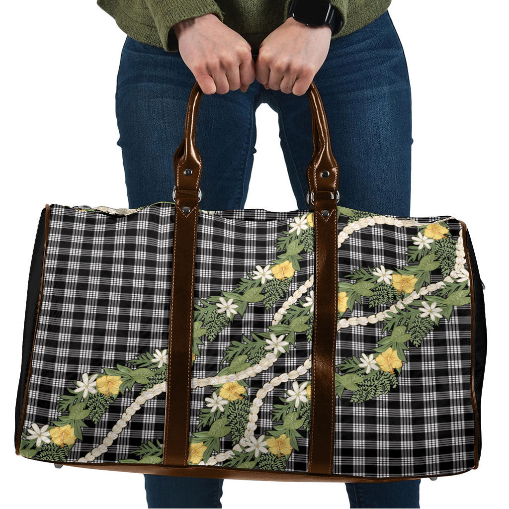Aloha Puakenikeni Anthurium Pikake Lei Travel Bag Black Hawaiian Palaka Pattern LT9 Black - Polynesian Pride