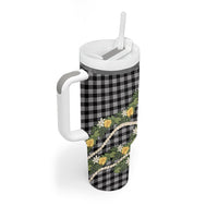 Aloha Puakenikeni Anthurium Pikake Lei Tumbler With Handle Black Hawaiian Palaka Pattern