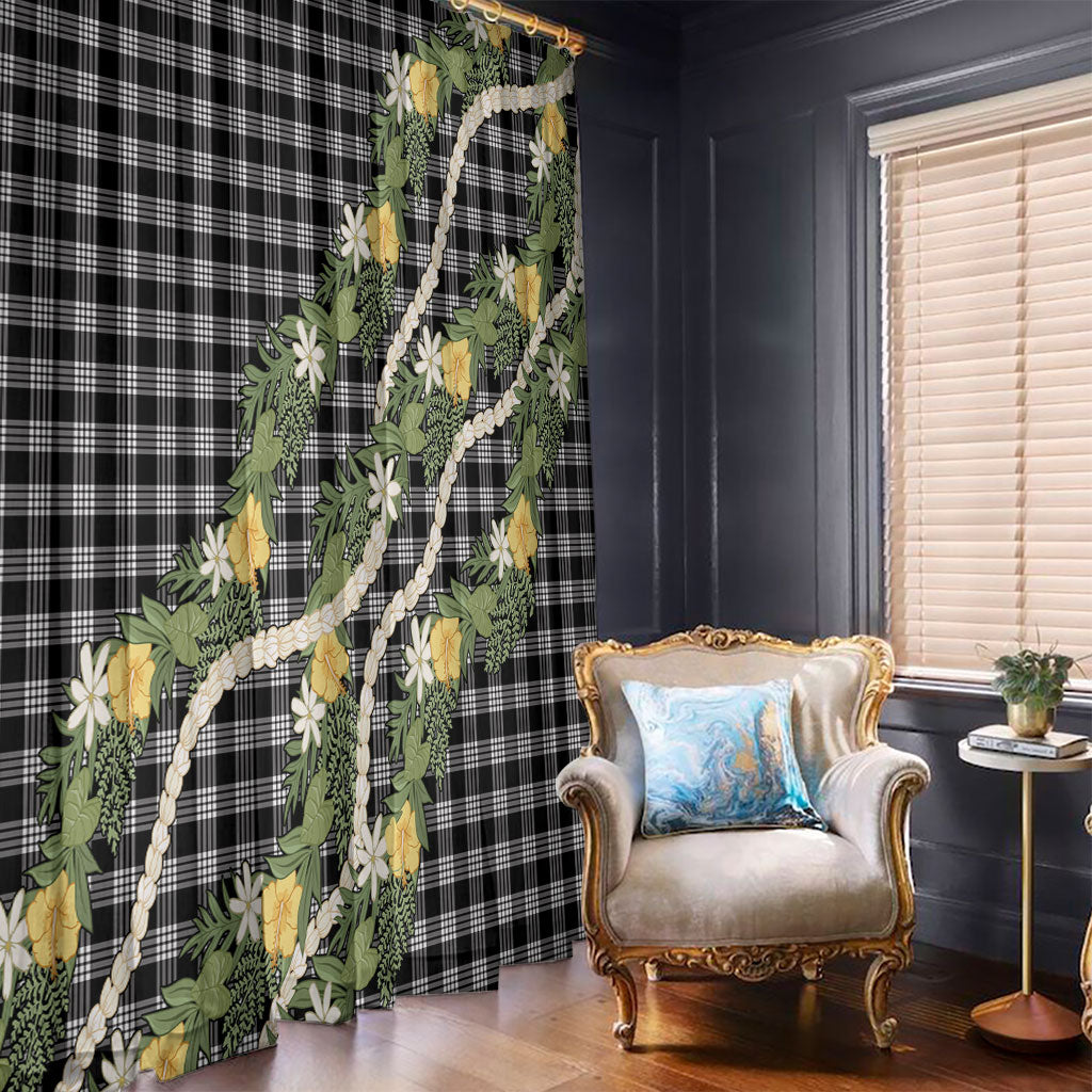Aloha Puakenikeni Anthurium Pikake Lei Window Curtain Black Hawaiian Palaka Pattern
