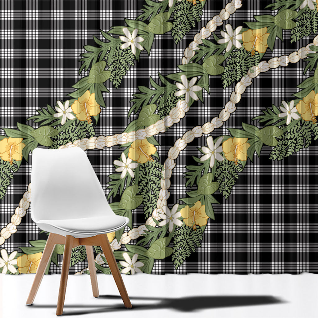 Aloha Puakenikeni Anthurium Pikake Lei Window Curtain Black Hawaiian Palaka Pattern