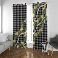 Aloha Puakenikeni Anthurium Pikake Lei Window Curtain Black Hawaiian Palaka Pattern