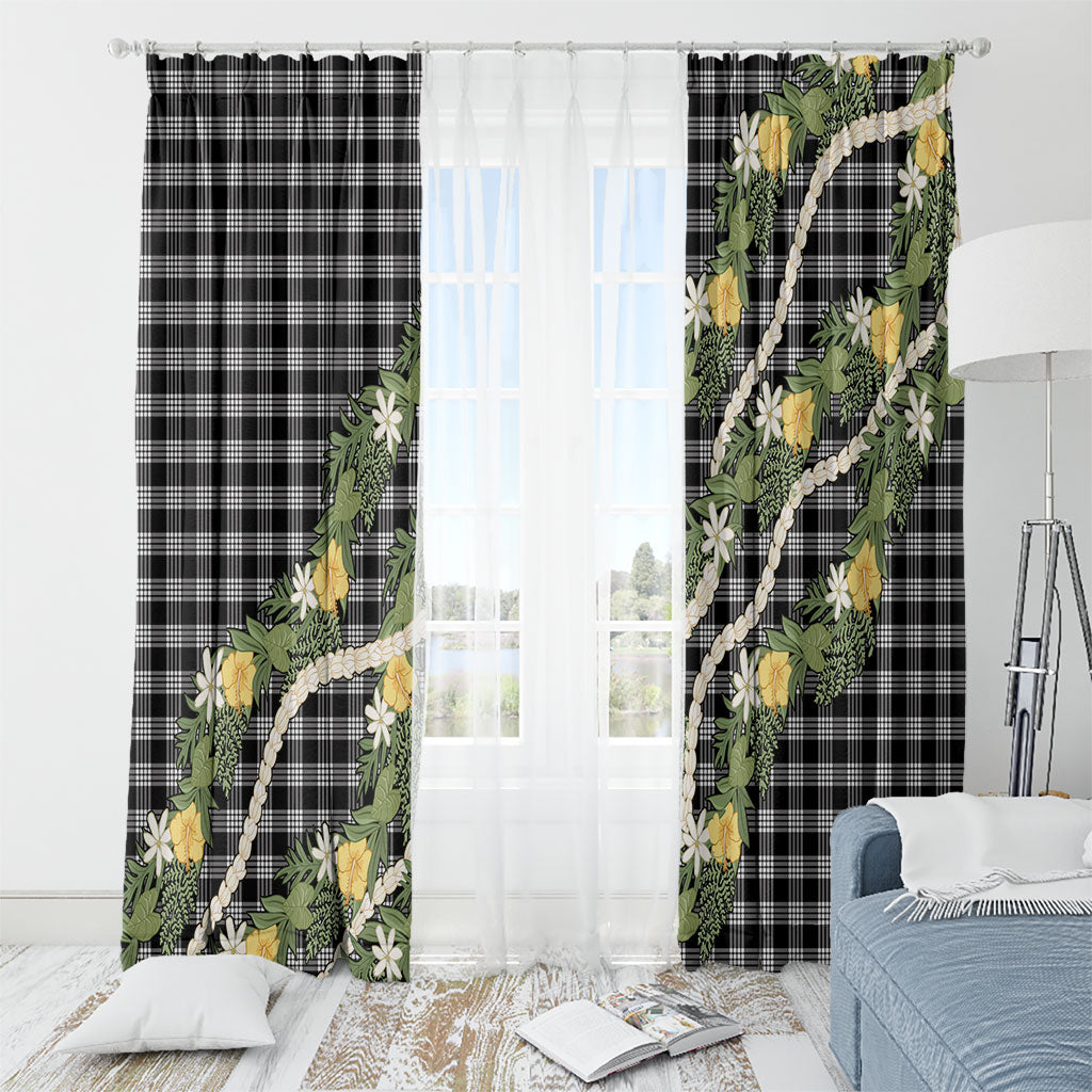 Aloha Puakenikeni Anthurium Pikake Lei Window Curtain Black Hawaiian Palaka Pattern
