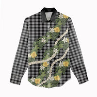 Aloha Puakenikeni Anthurium Pikake Lei Women Casual Shirt Black Hawaiian Palaka Pattern LT9 - Polynesian Pride