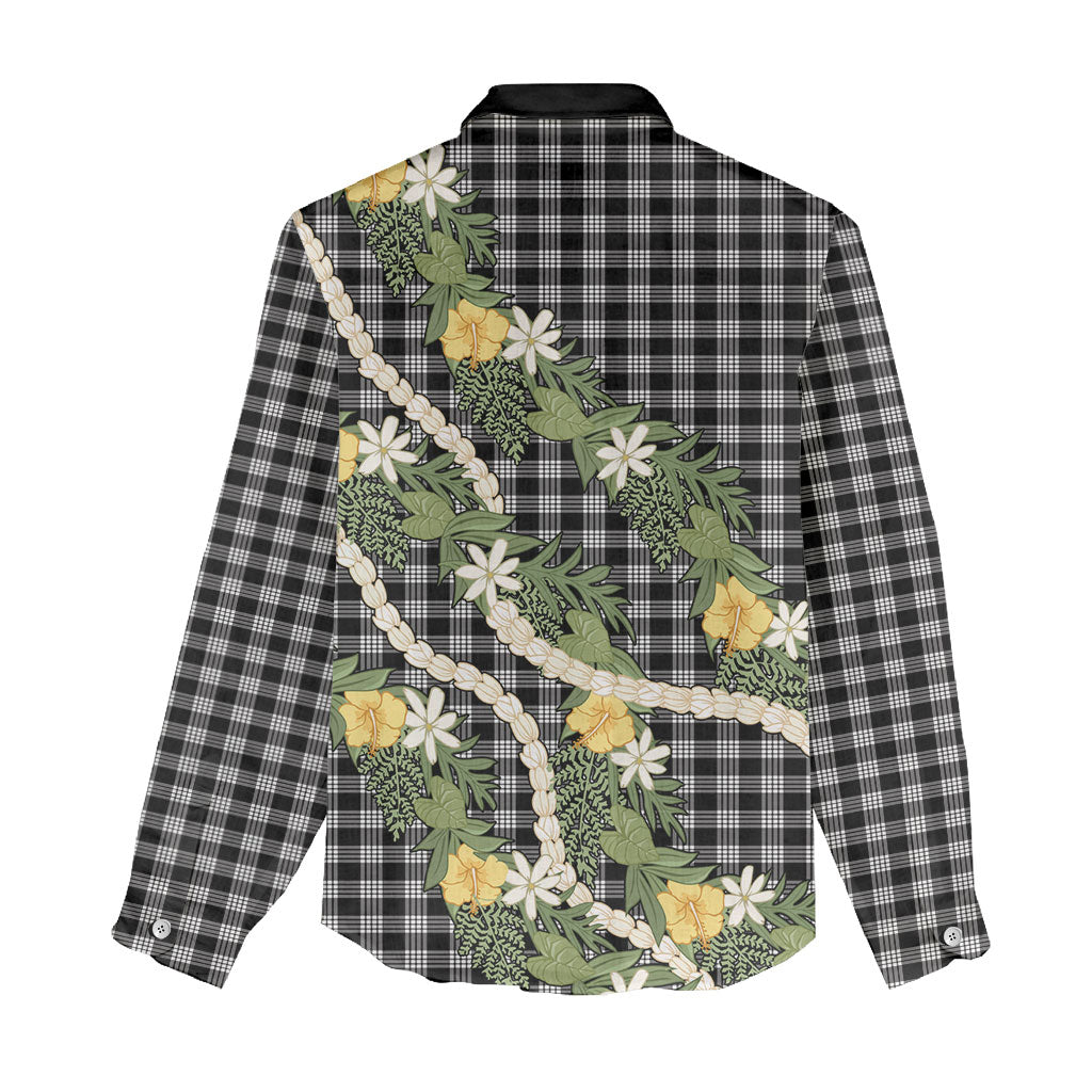 Aloha Puakenikeni Anthurium Pikake Lei Women Casual Shirt Black Hawaiian Palaka Pattern LT9 - Polynesian Pride