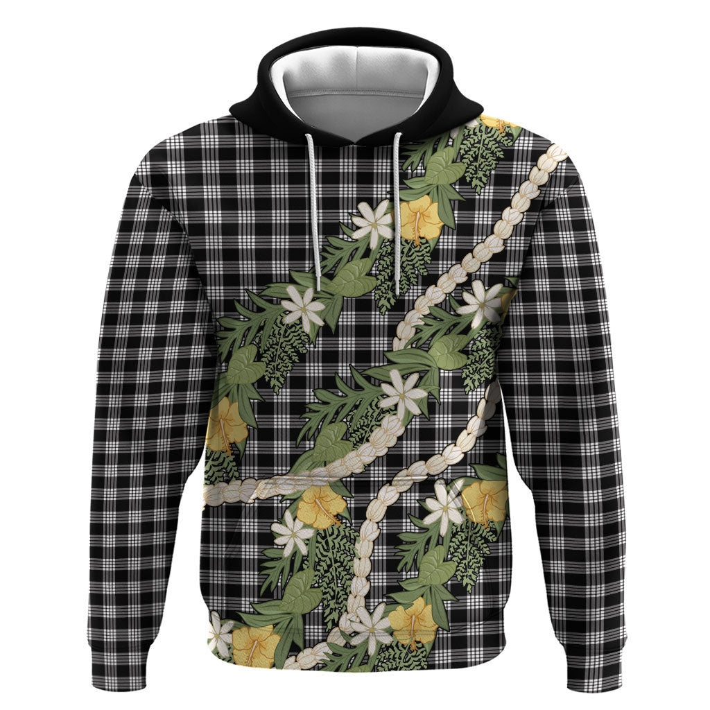 Aloha Puakenikeni Anthurium Pikake Lei Zip Hoodie Black Hawaiian Palaka Pattern
