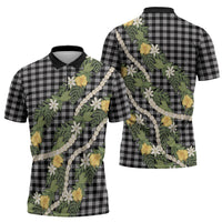Aloha Puakenikeni Anthurium Pikake Lei Zipper Polo Shirt Black Hawaiian Palaka Pattern LT9 - Polynesian Pride